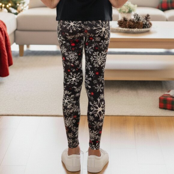 Small NEW Girls Christmas Snowflake Leggings Luxury Soft Yoga Pants - Picture 8 of 9